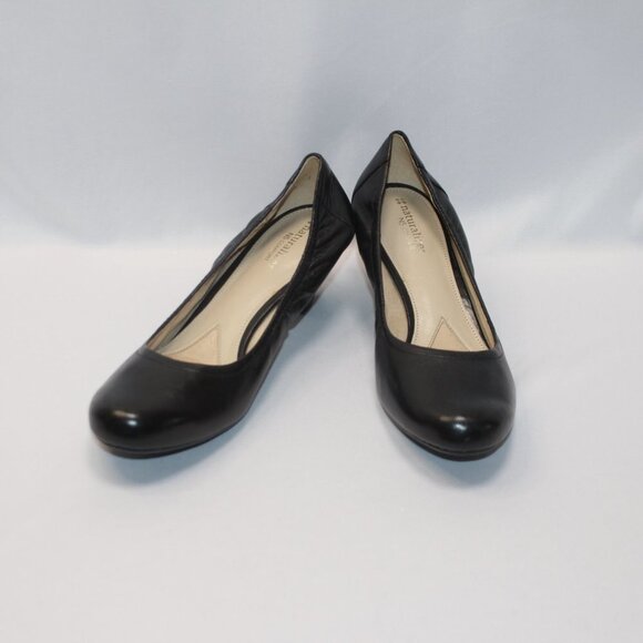 Naturalizer N5 Comfort Genuine Leather Solid Black Kitten Heels - Picture 10 of 11